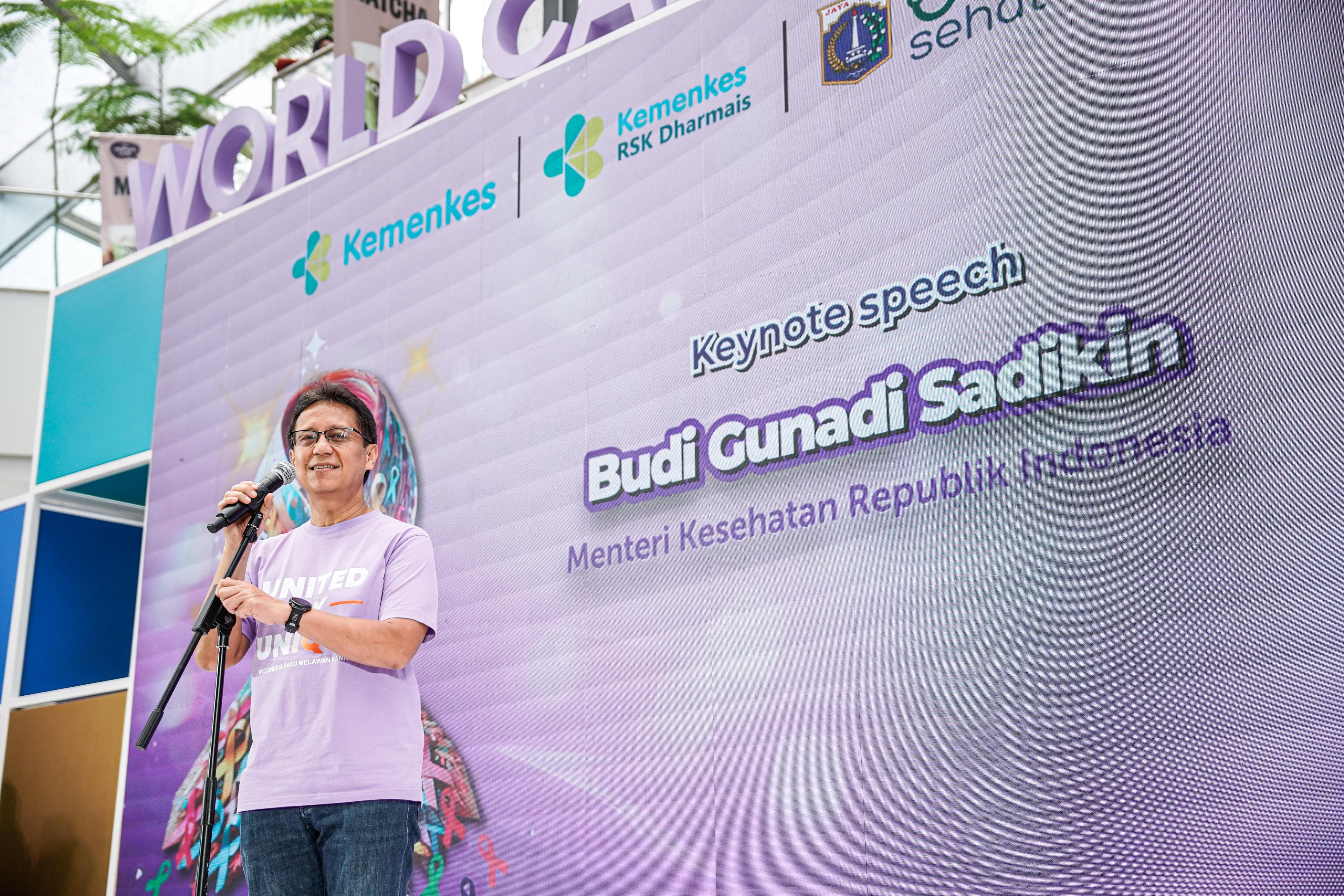 Menteri Kesehatan RI Budi Gunadi Sadikin pada peringatan Hari Kanker Sedunia yang digelar di RS Kanker Dharmais, Jakarta, Selasa (4/2). (Foto : Kemenkes).
