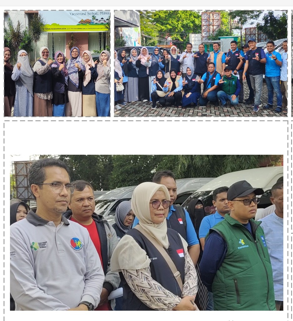 Kolase Foto saat Pelepasan Tim Vaksinasi dan Tim Inventaris Alkes yang rusak akibat banjir, yang dilepas oleh Plt Kadinkes Aceh, Ferdiyus, SKM, M.Kes pada Sabtu pagi (4 Januari 2026) di halaman Dinkes Aceh.