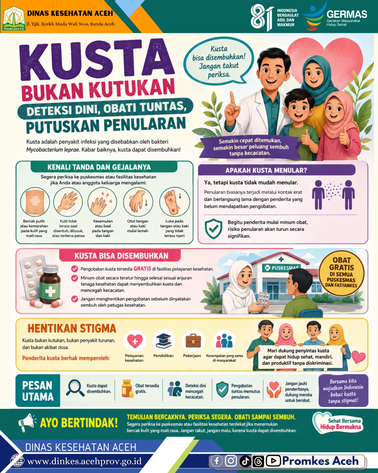 Kusta Bukan Kutukan, Deteksi Dini, Obati Tuntas, Putuskan Penularan