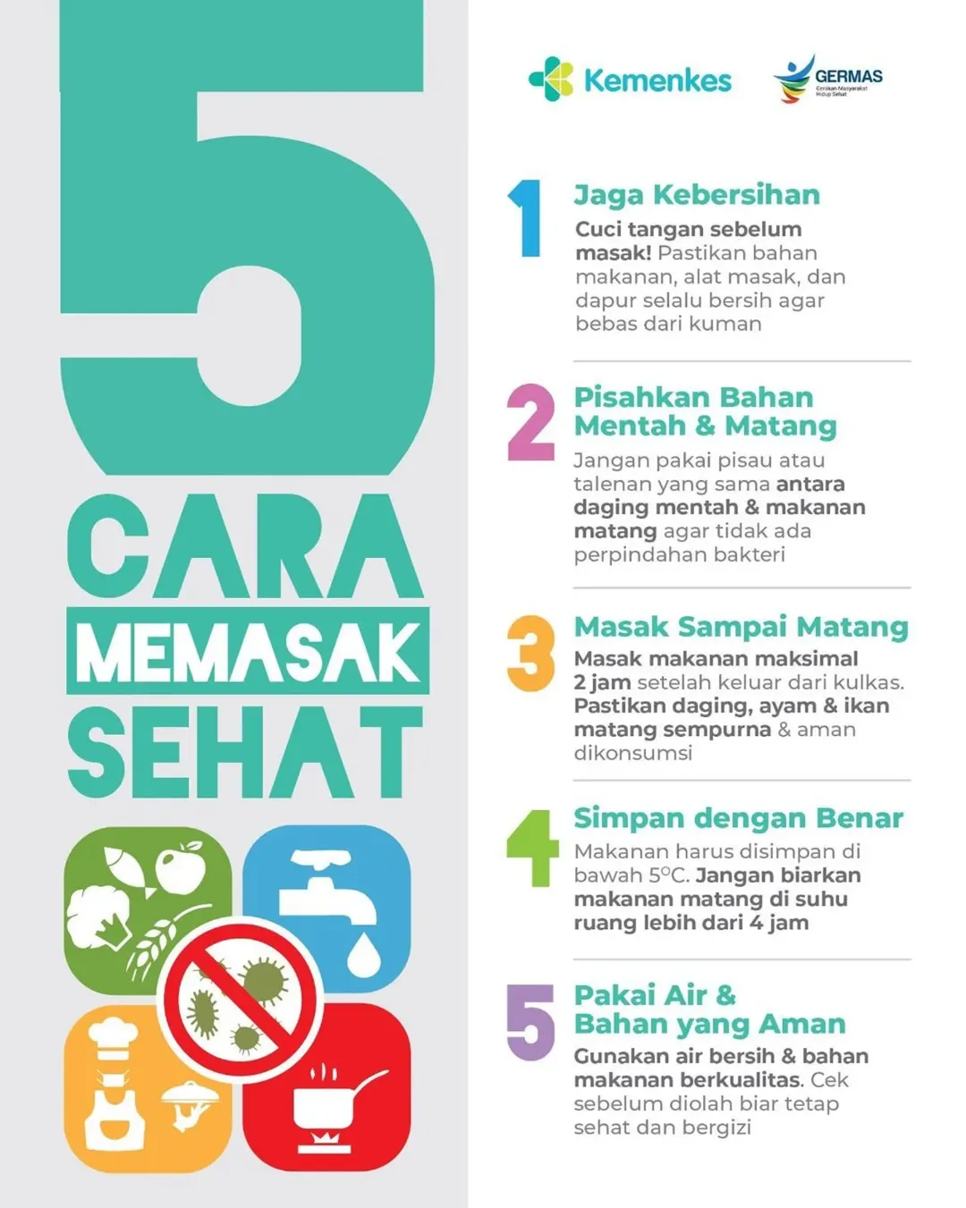 Flyer 5 Cara Memasak Sehat sebagaimana di kutip dari akun @Ayosehat.Kemkes